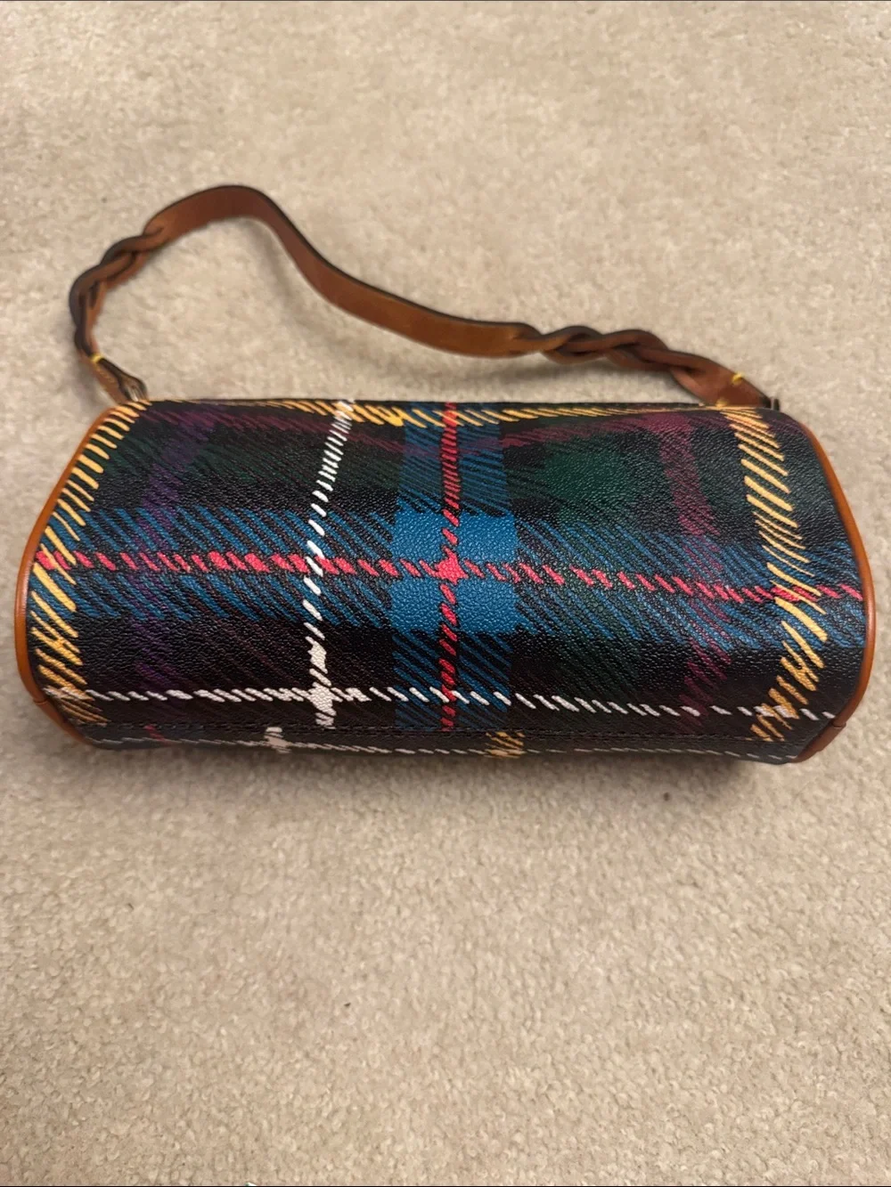 Dooney & Bourke Multicolor Plaid Wristlet with Braided Strap